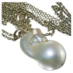 XXL Baroque Biwa Pearl with very long Chain 14kt Yellow Gold 101 cm Lenght