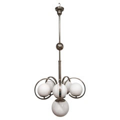 XXL Bauhaus Salon Chandelier in nickel plated brass and milk glass