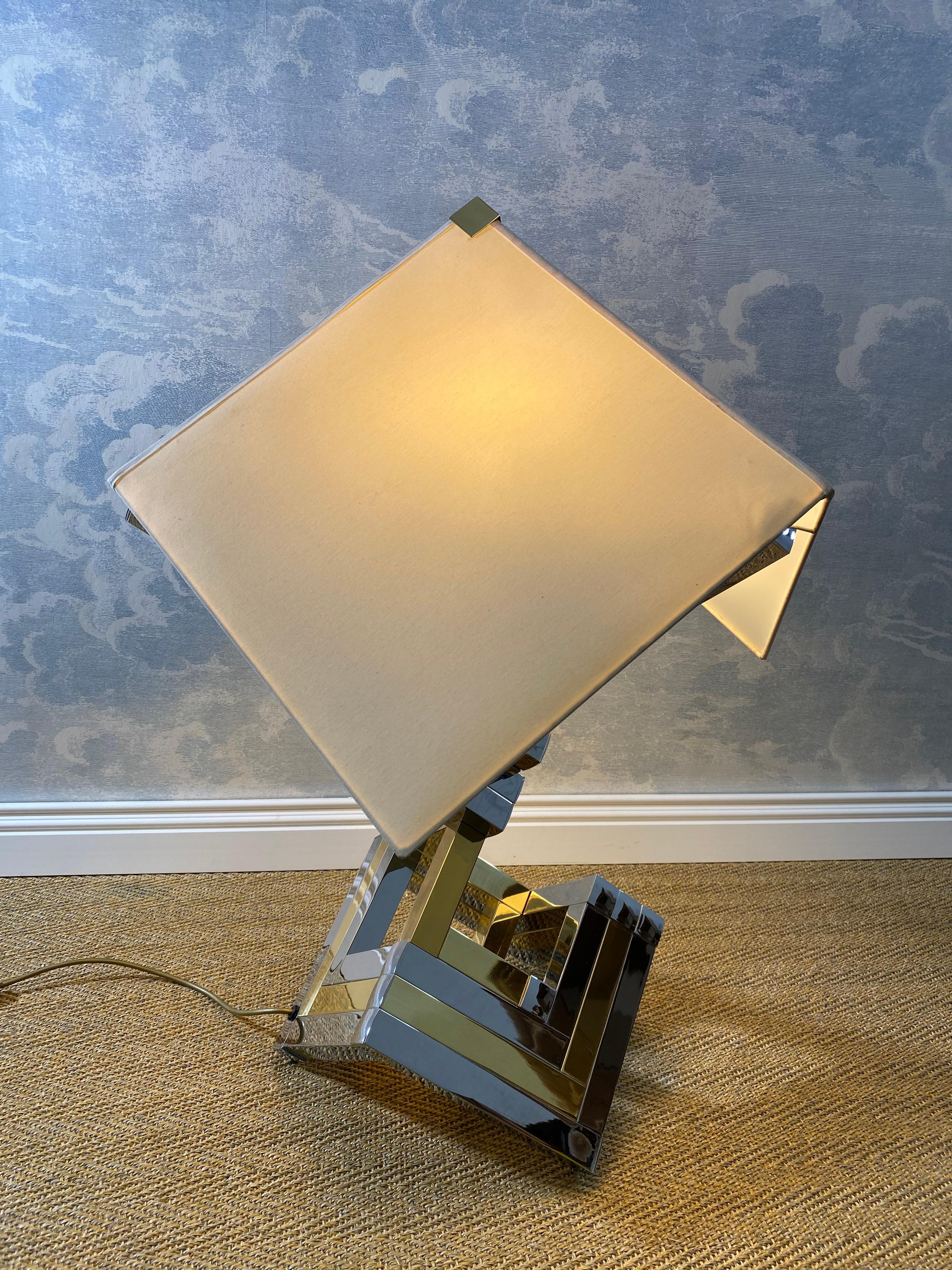 Lampe de table XXL bicolore en chrome et laiton dans le style de Willy Rizzo / Romeo Rega Bon état - En vente à Cork, IE