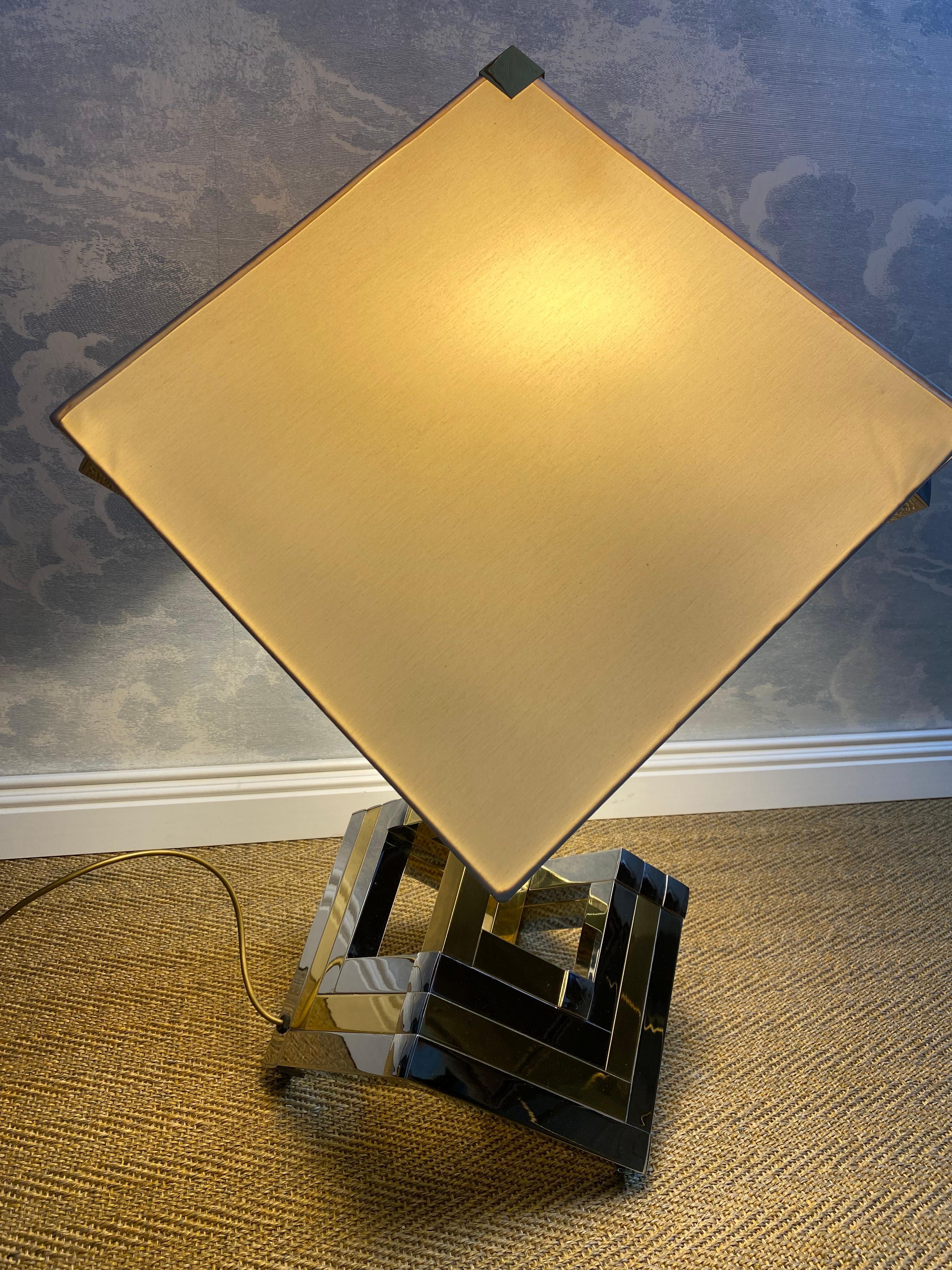 Lampe de table XXL bicolore en chrome et laiton dans le style de Willy Rizzo / Romeo Rega en vente 1