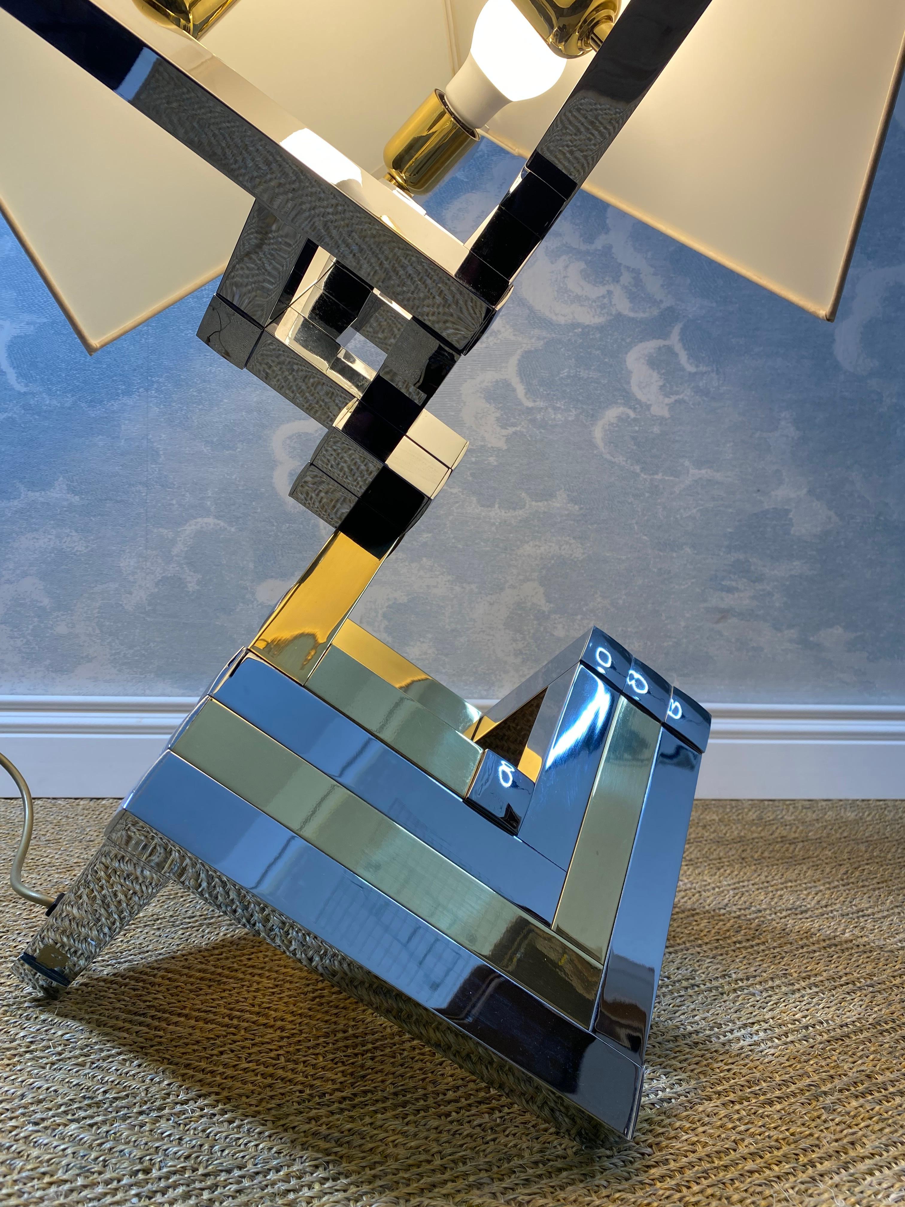 Lampe de table XXL bicolore en chrome et laiton dans le style de Willy Rizzo / Romeo Rega en vente 2