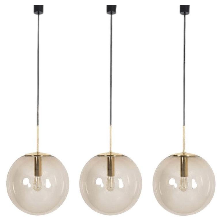 XXL Blown Light Smoked Pendant Lights, Limburg Glashütte, 1960s