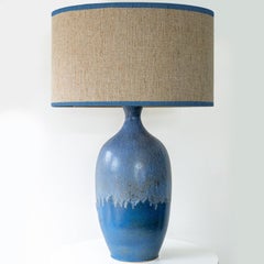 XXL Blue Ceramic Floor Table Lamp, Custom Matching Lampshade by R. Houben