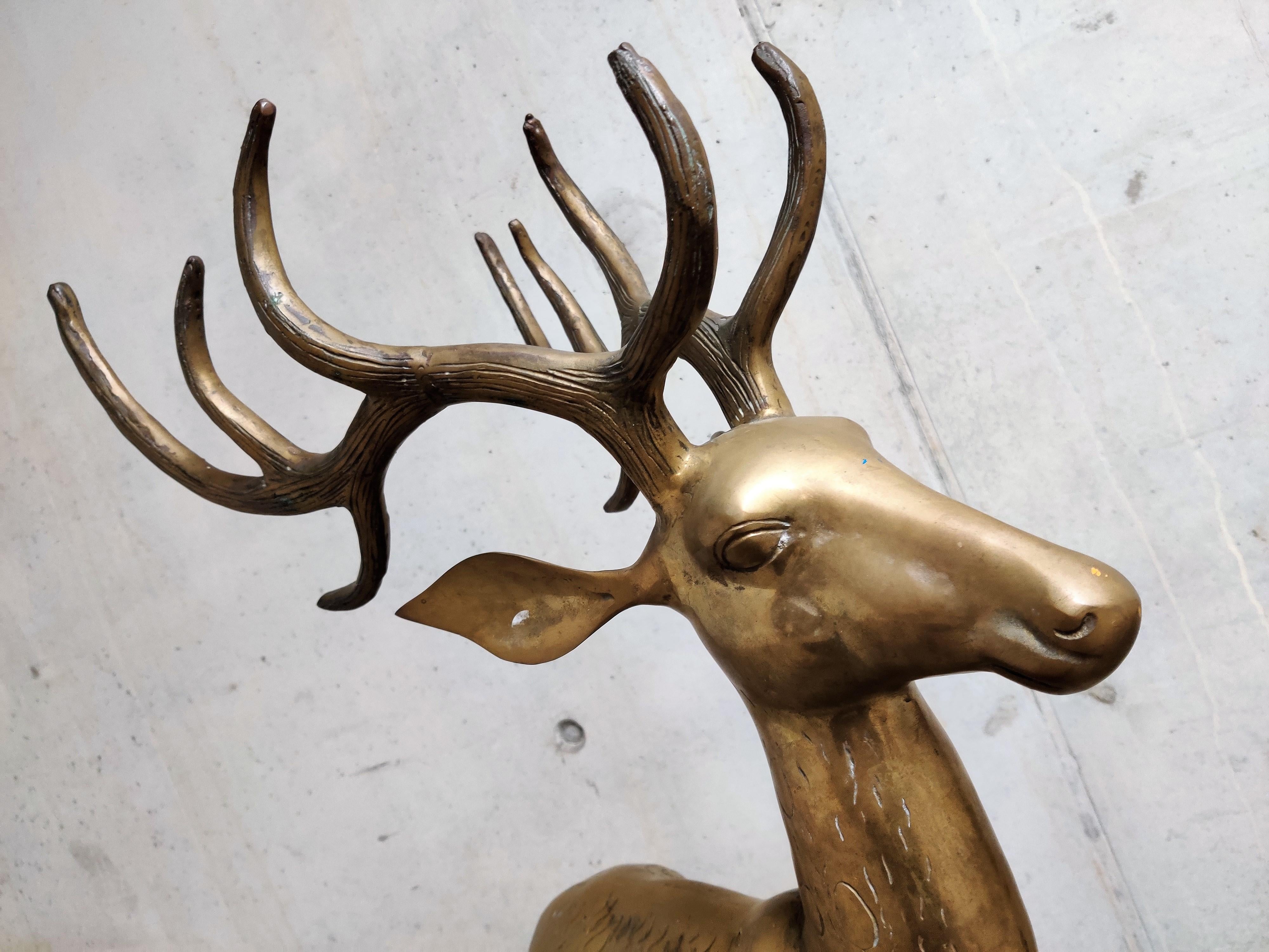 French Extra Large Brass Deer Sculptures, 1970s