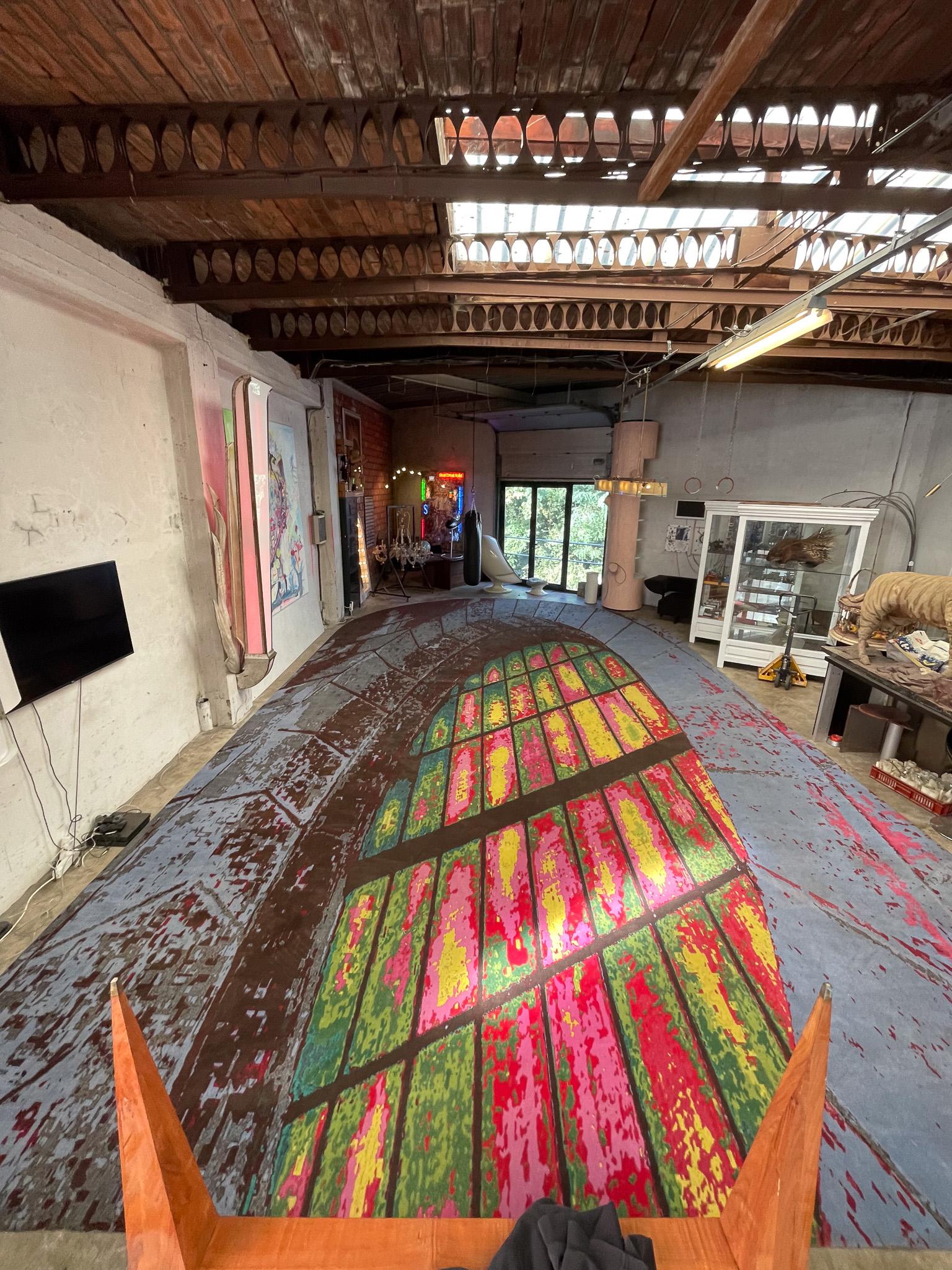 XXL Carpet from a Church Abstract Stained glass In Fair Condition For Sale In Mortsel, BE