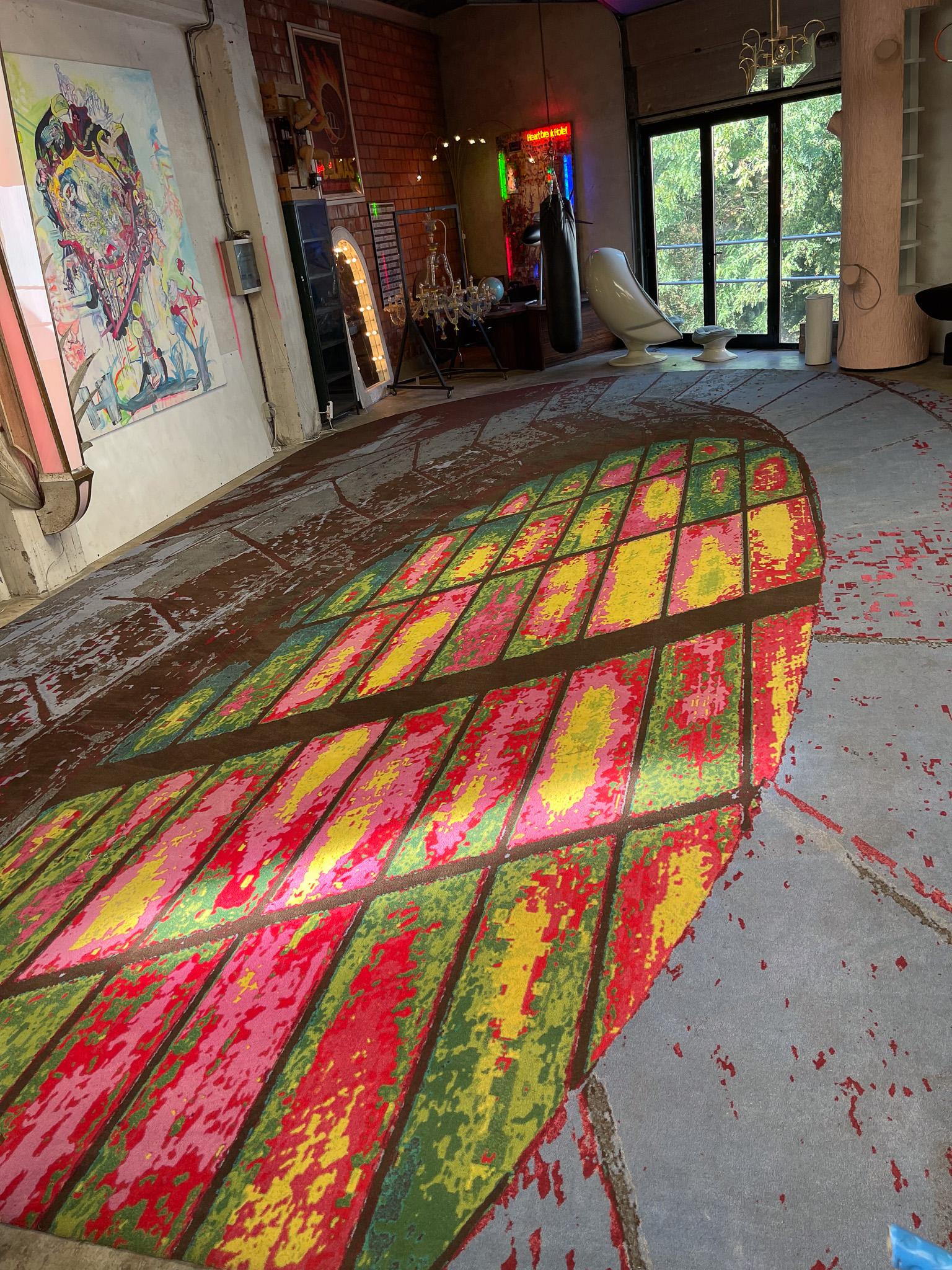 Textile XXL Carpet from a Church Abstract Stained glass For Sale