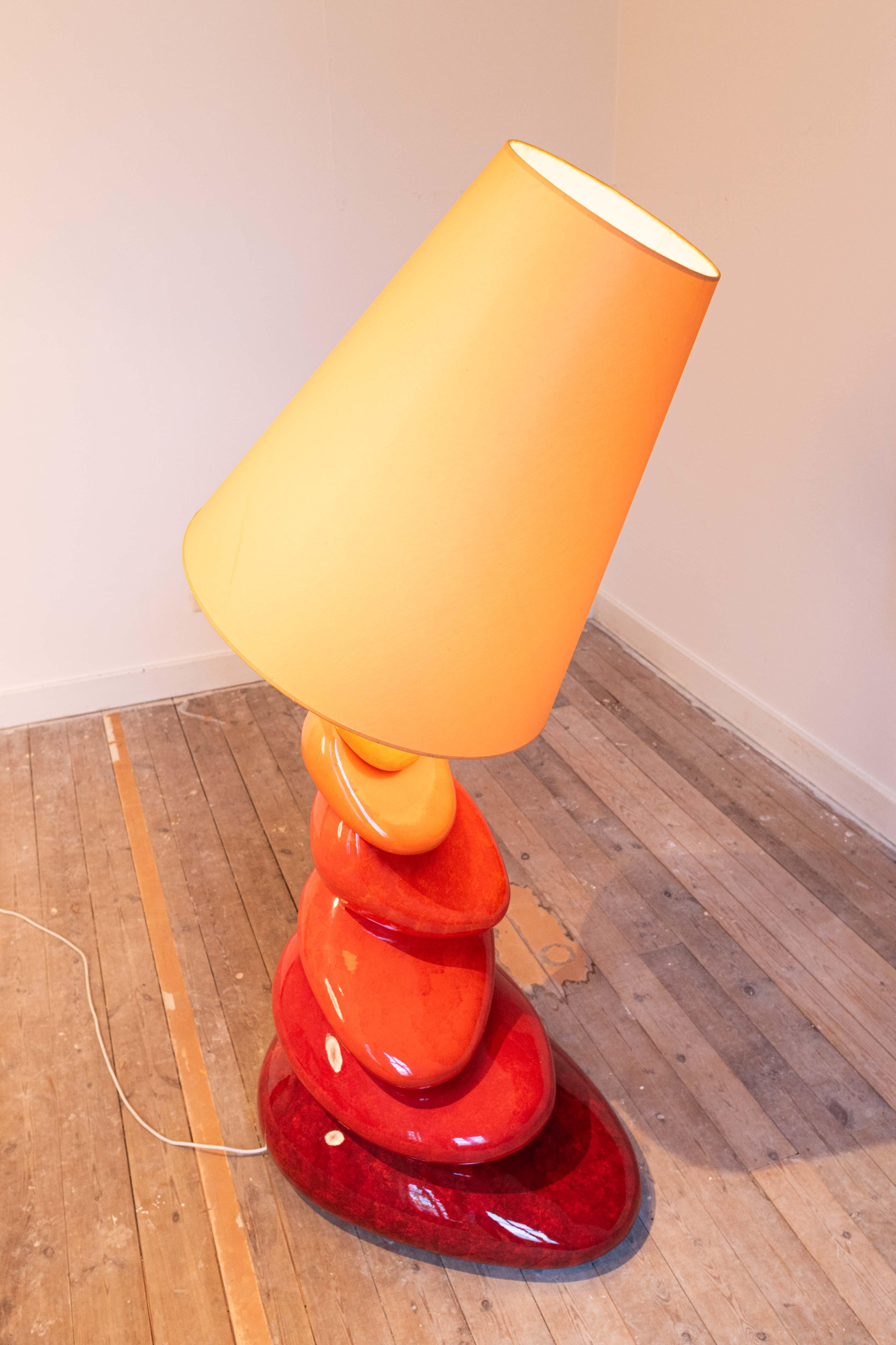 French XXL ceramic galet mid-century floor lamp by François Châtain 