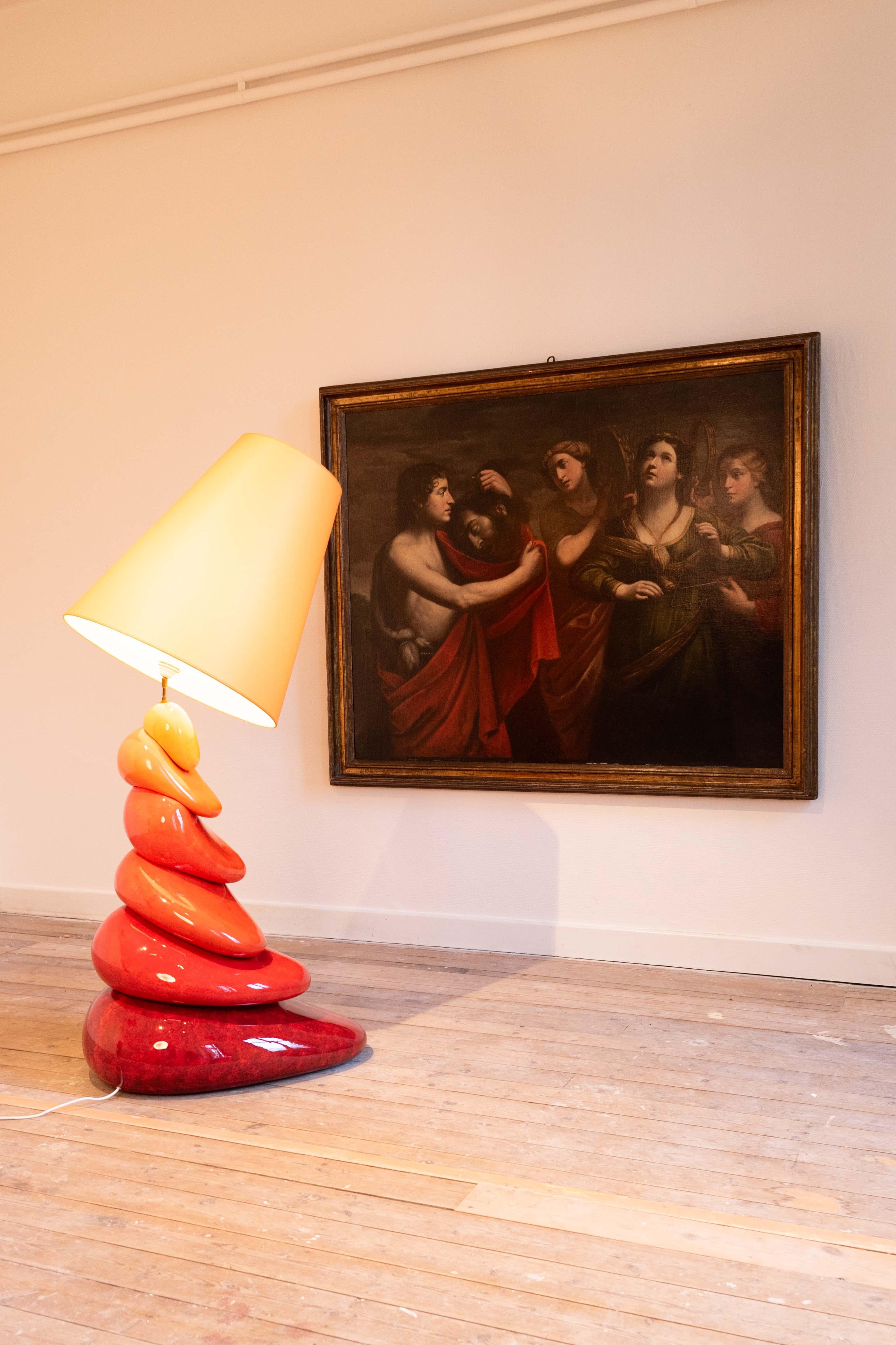 20th Century XXL ceramic galet mid-century floor lamp by François Châtain