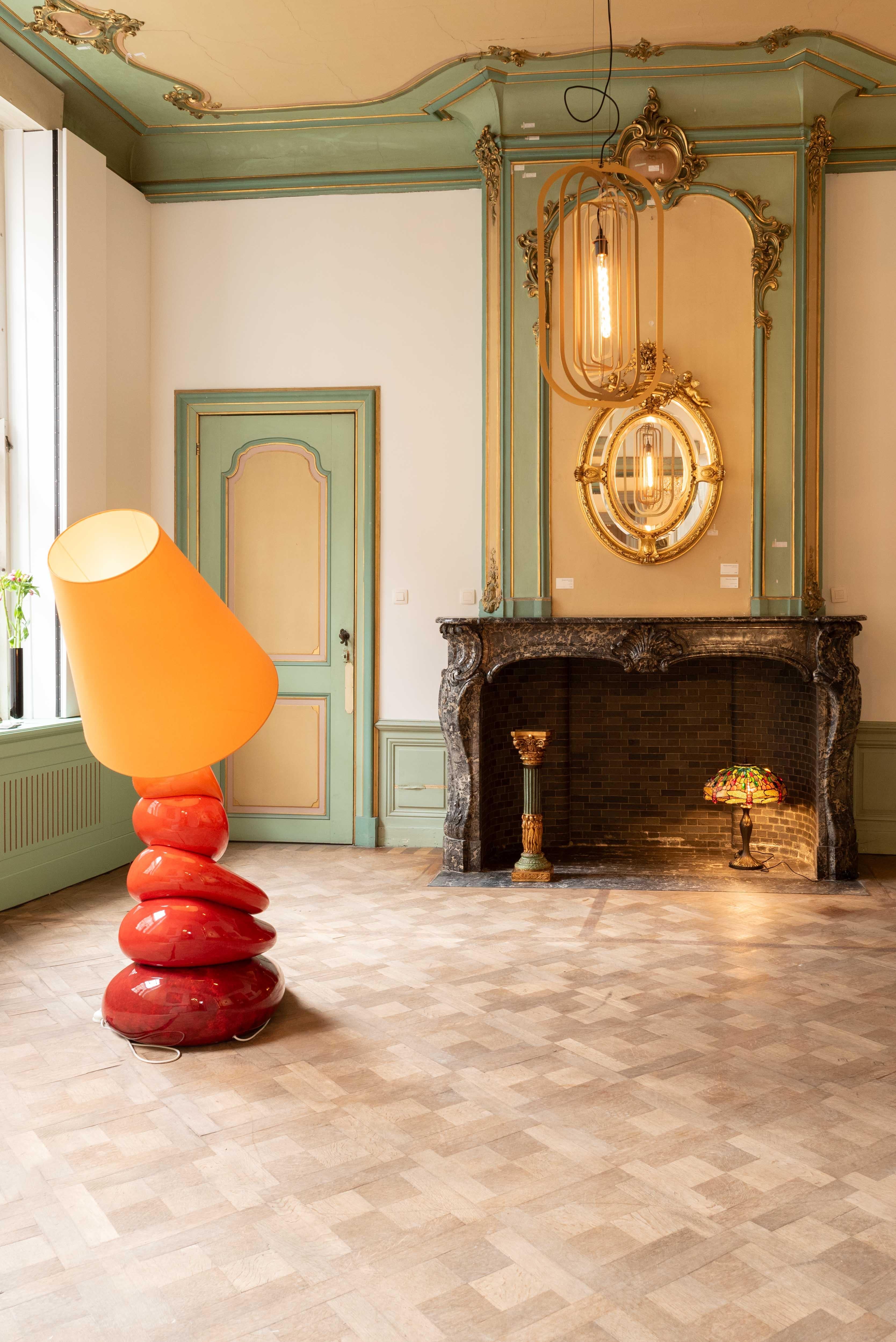 Ceramic XXL ceramic galet mid-century floor lamp by François Châtain 