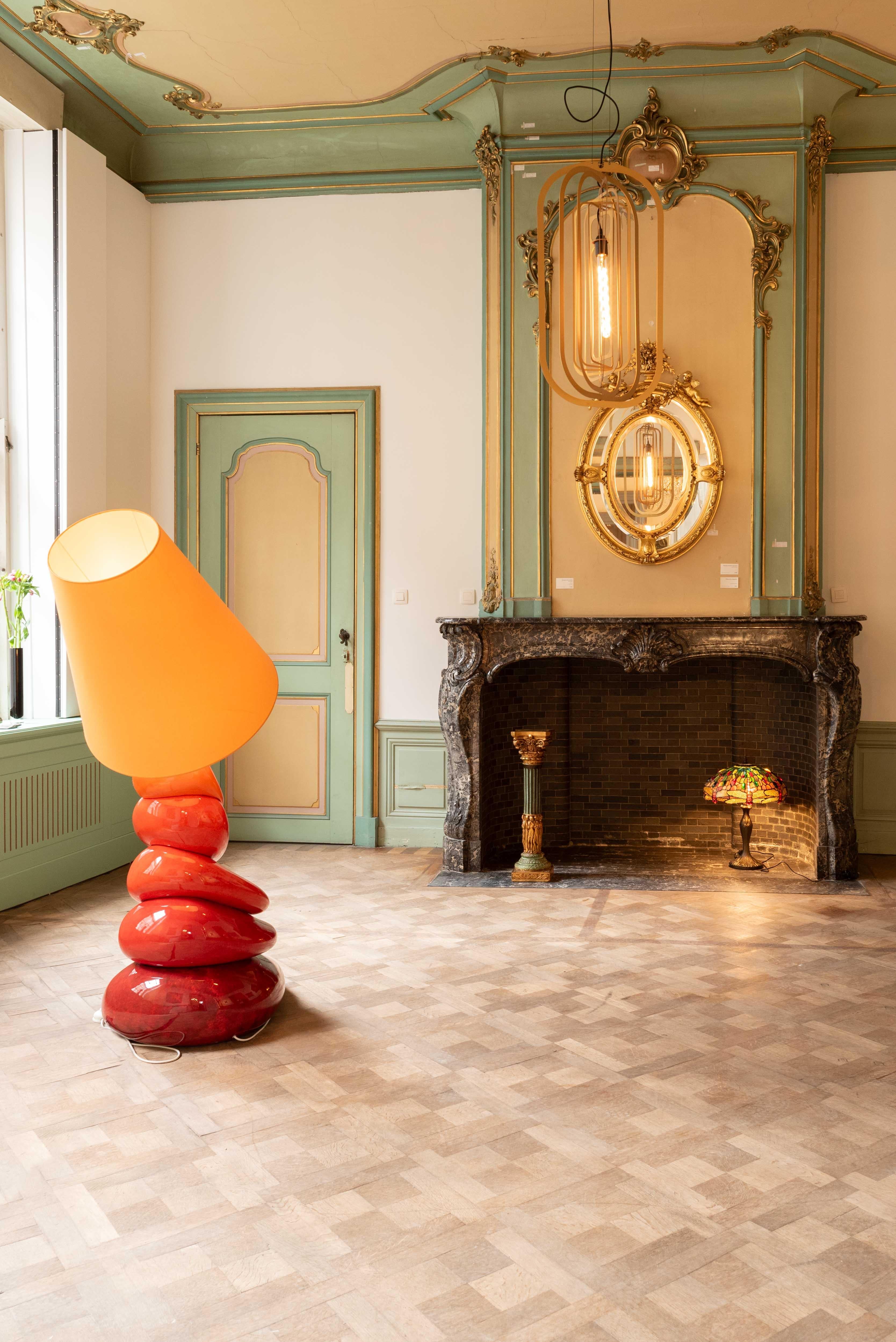 Ceramic XXL ceramic galet mid-century floor lamp by François Châtain
