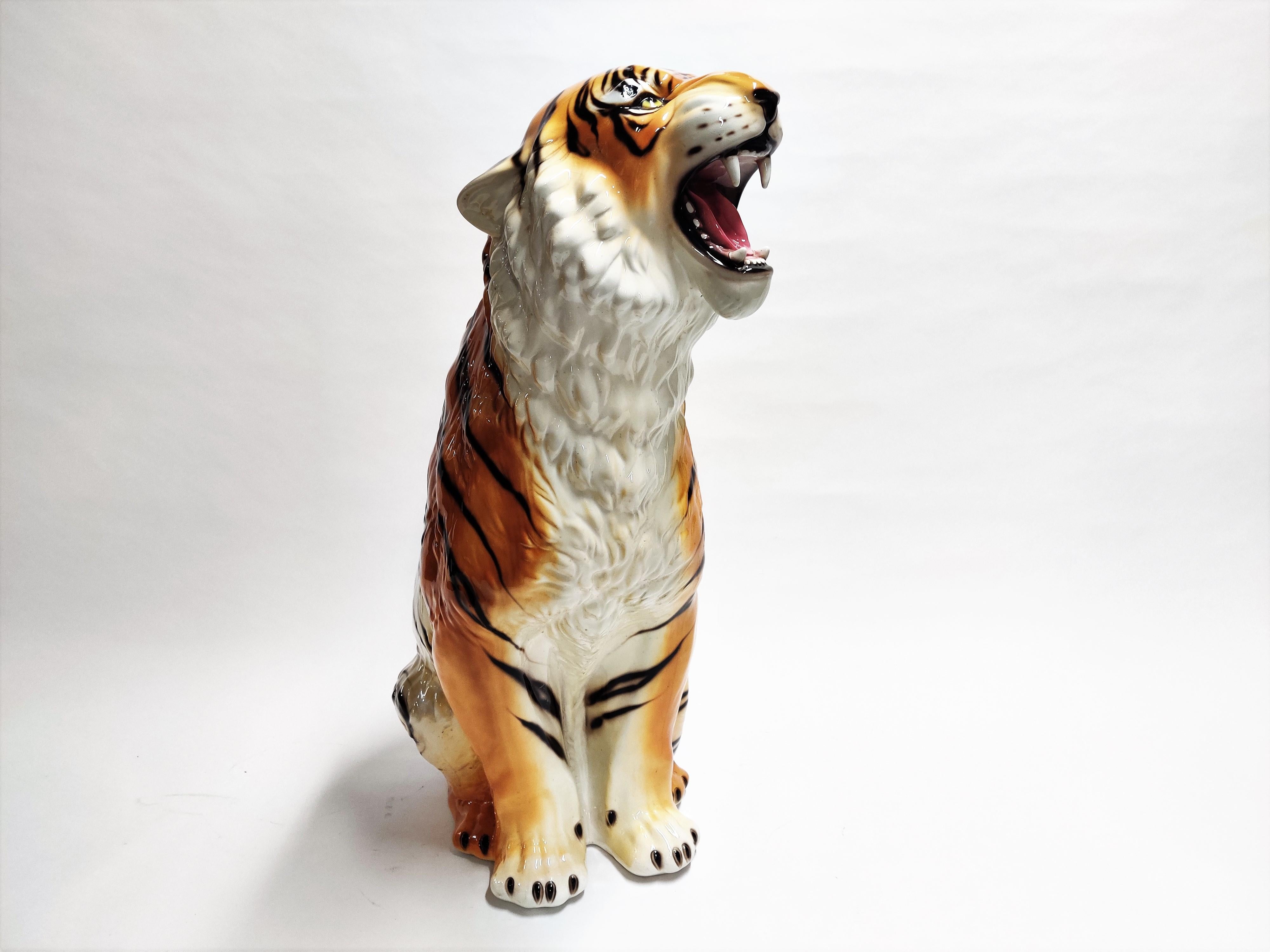 Extra Large Ceramic Hand Painted Tiger, 1970s, Italy 4