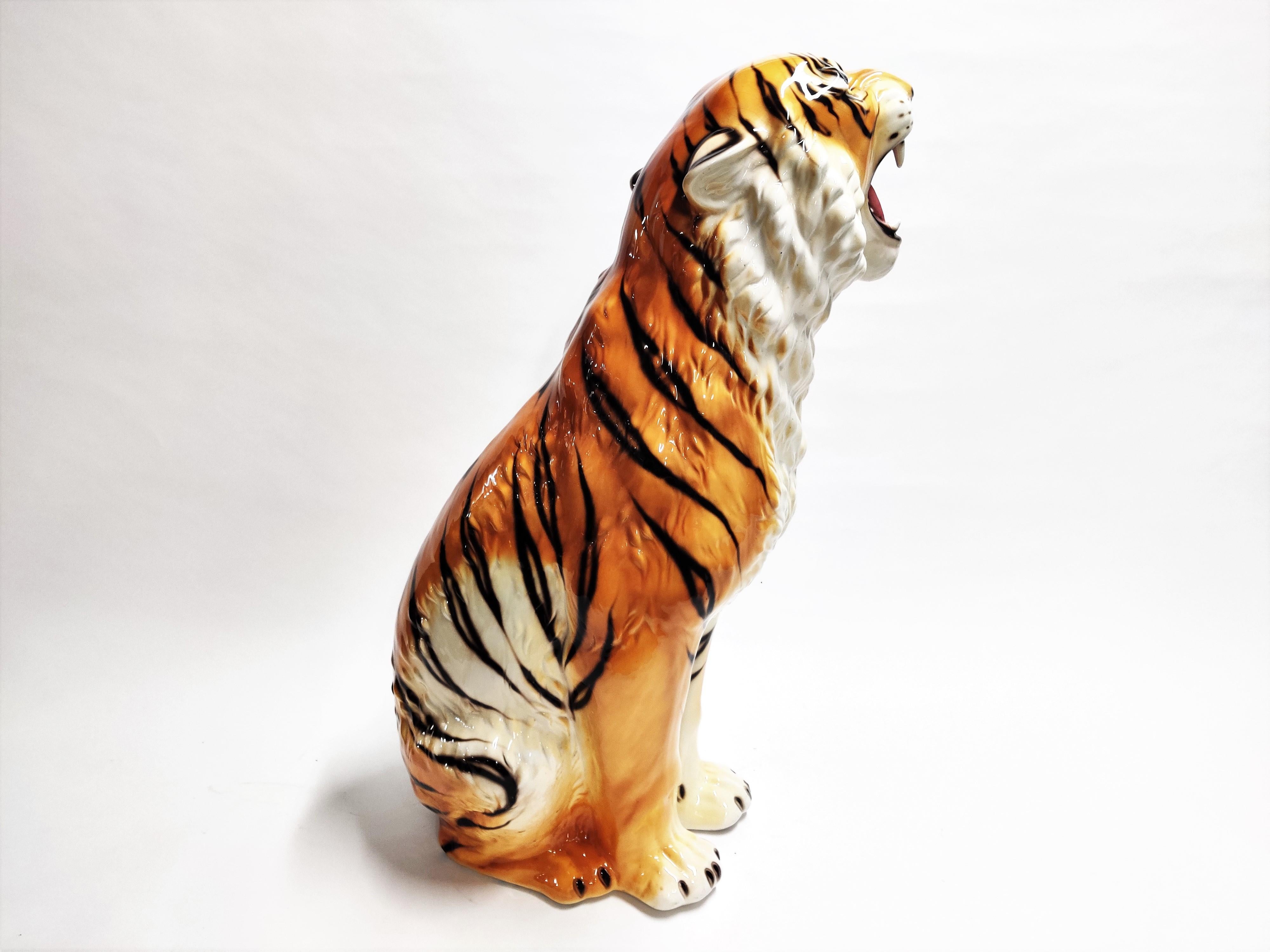 Extra Large Ceramic Hand Painted Tiger, 1970s, Italy 5
