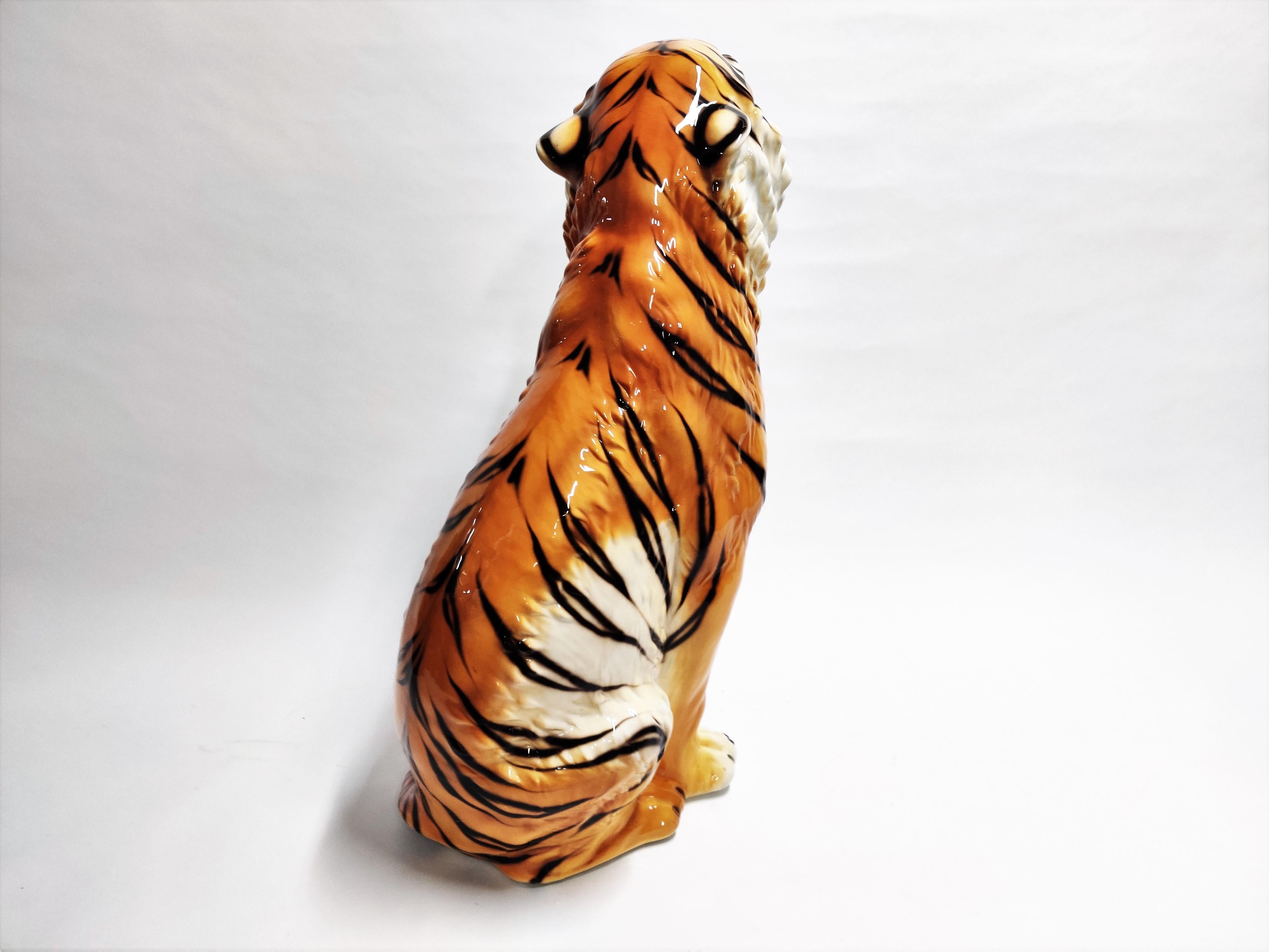Extra Large Ceramic Hand Painted Tiger, 1970s, Italy 6