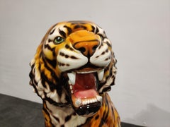 Extra Large Ceramic Hand Painted Tiger, 1970s, Italy