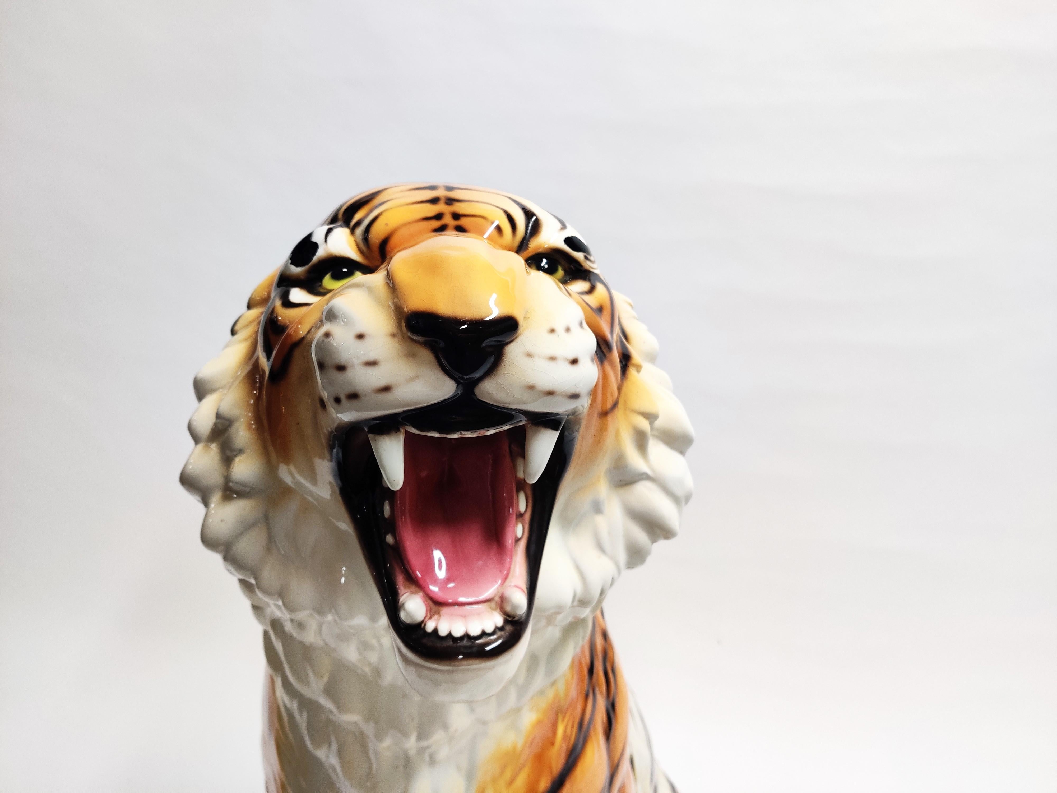 Italian Extra Large Ceramic Hand Painted Tiger, 1970s, Italy