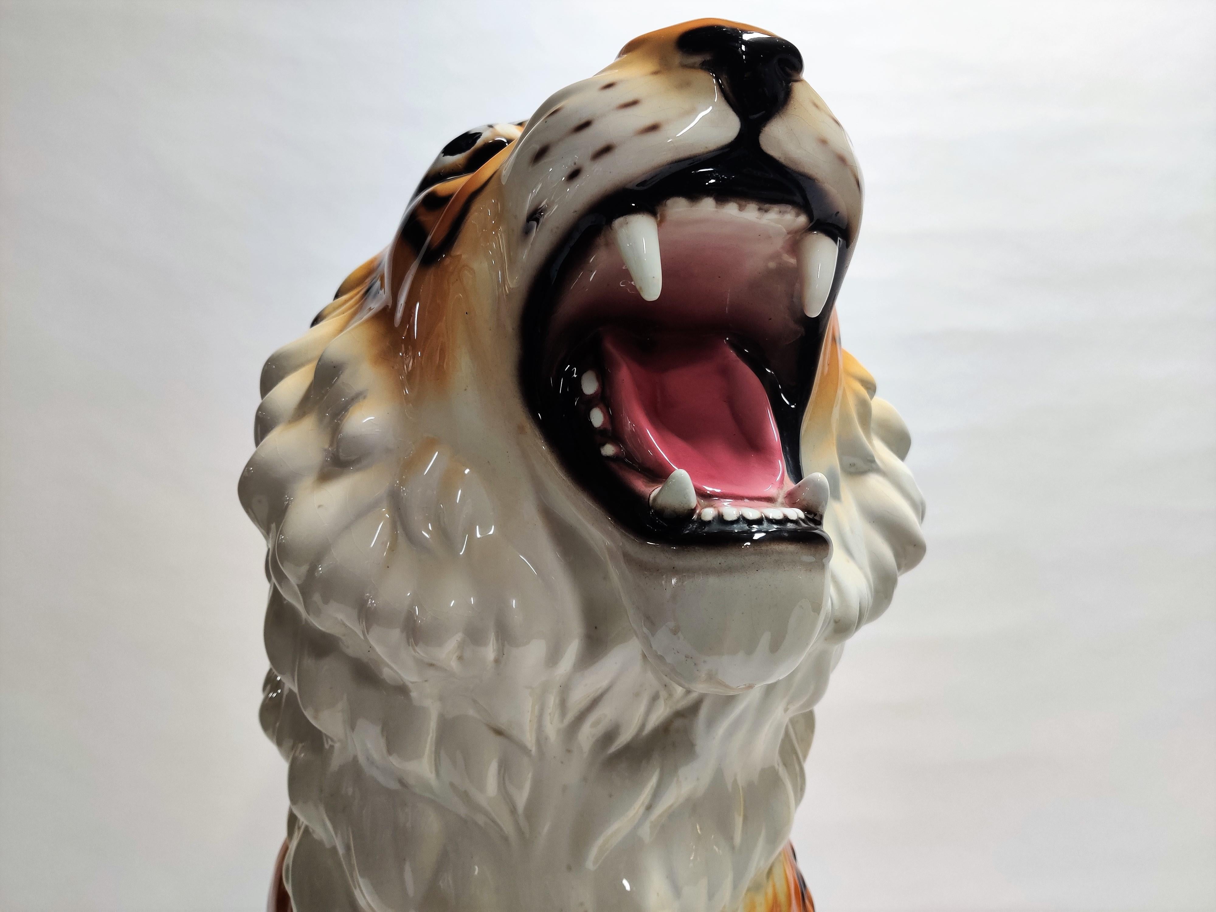 Late 20th Century Extra Large Ceramic Hand Painted Tiger, 1970s, Italy