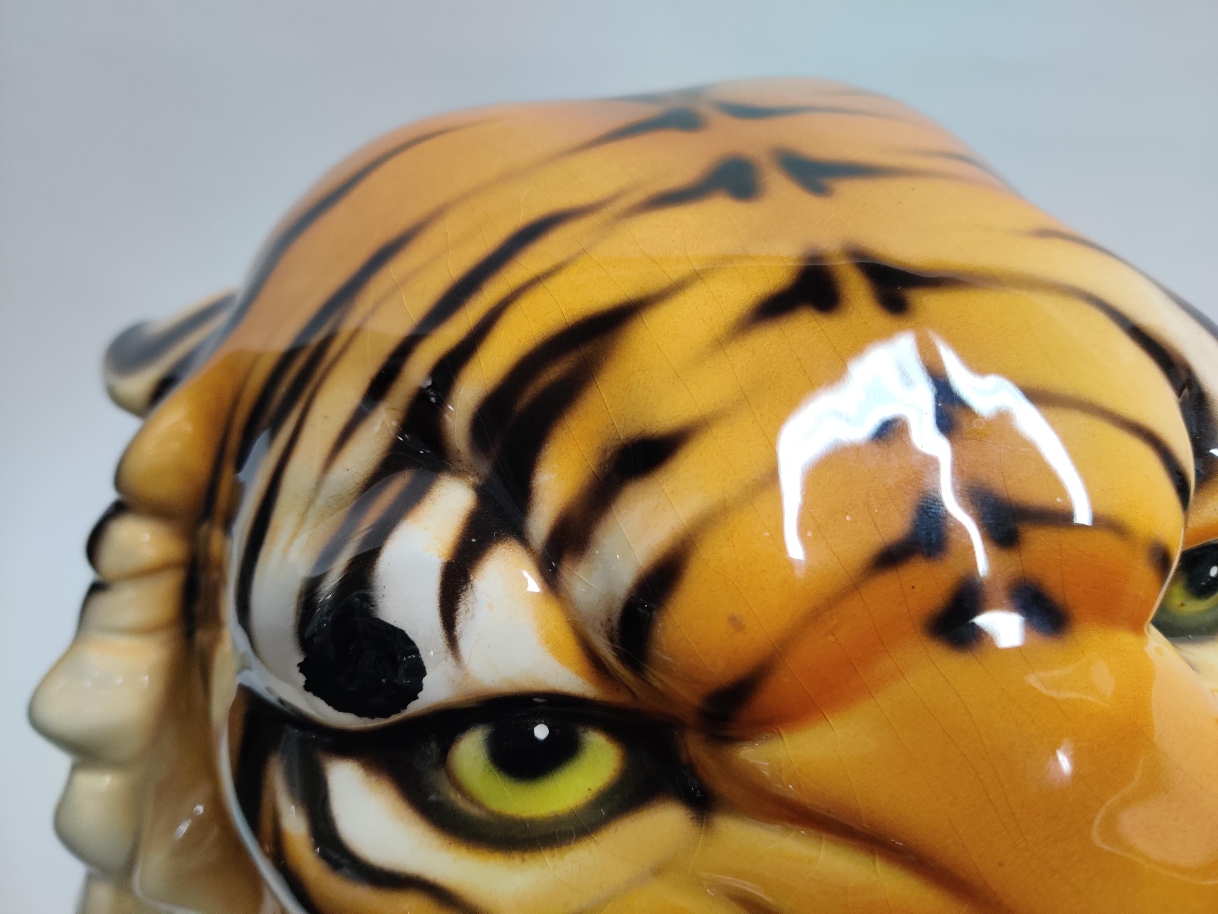 Extra Large Ceramic Hand Painted Tiger, 1970s, Italy 2