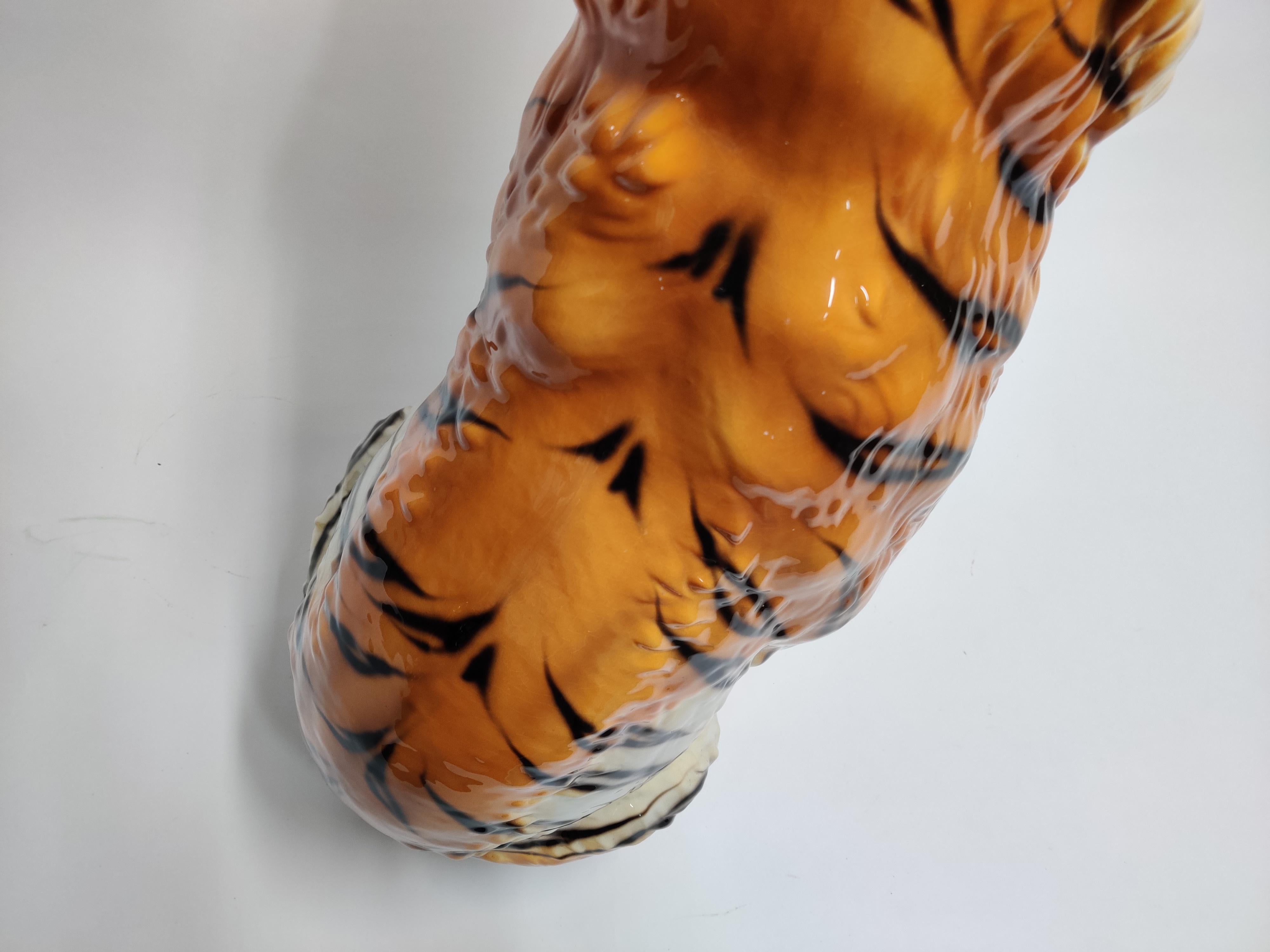 Extra Large Ceramic Hand Painted Tiger, 1970s, Italy 3