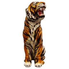 Extra Large Ceramic Hand Painted Tiger, 1970s, Italy