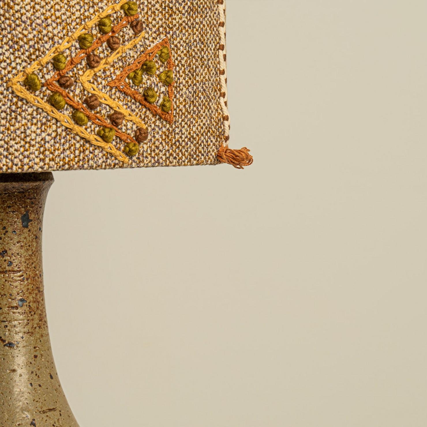 Danish XXL Ceramic Table Lamp by Mette Stiil with Custom Lampshade, Denmark 1960 For Sale