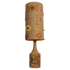 XXL Ceramic Table Lamp by Mette Stiil with Custom Lampshade, Denmark 1960