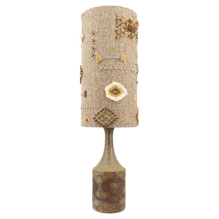 XXL Ceramic Table Lamp by Mette Stiil with Custom Lampshade, Denmark 1960 For Sale