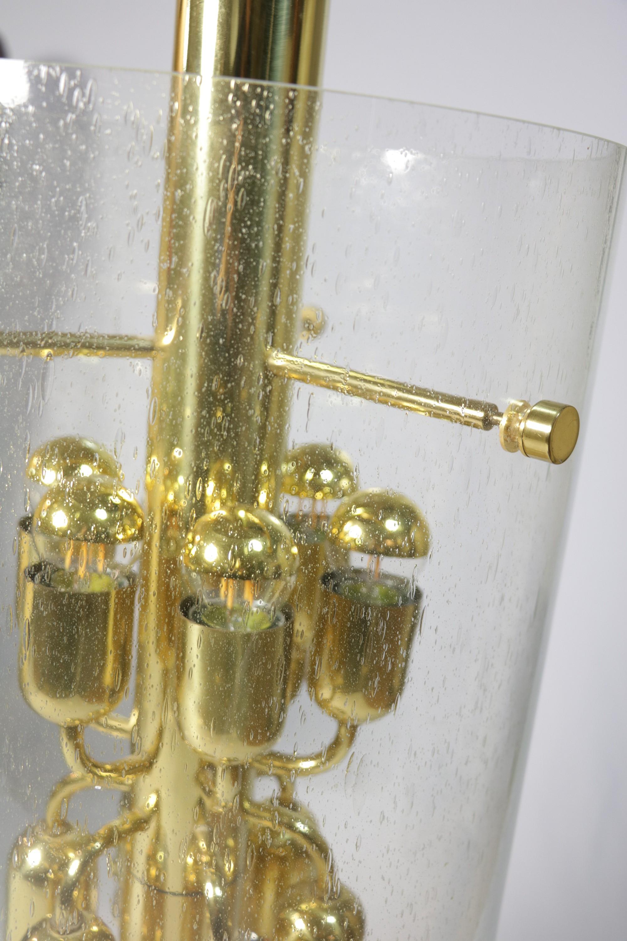 XXL Chandelier by Limburg with Glass Cylinder and Decorative Brass Frame, 1970s For Sale 1