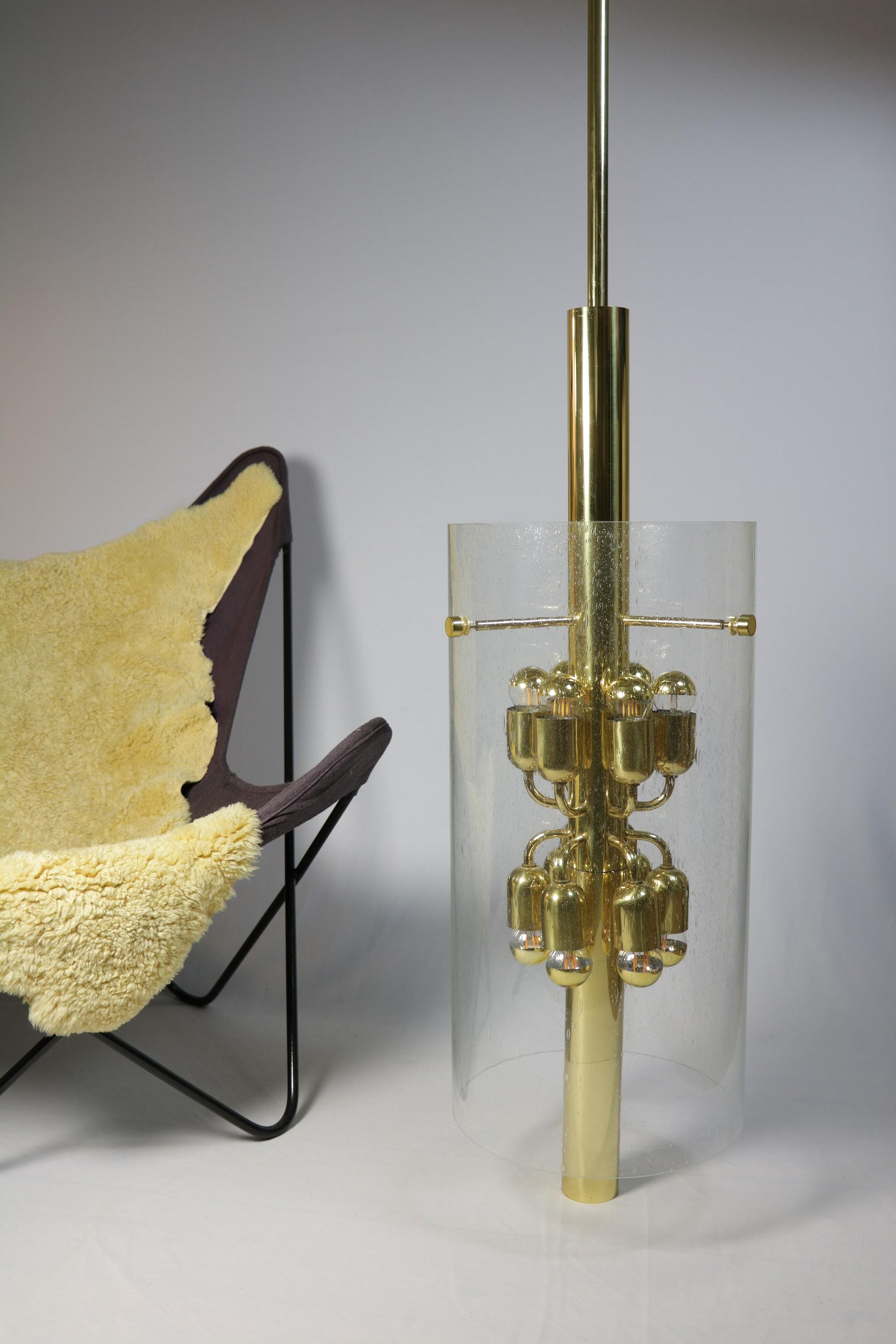 XXL Chandelier by Limburg with Glass Cylinder and Decorative Brass Frame, 1970s For Sale 3