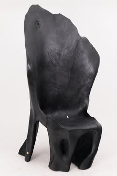 XXL Verkohlter Schwarzer Holz Thronsessel, Sessel, Organische Form, Handgemacht, Logniture