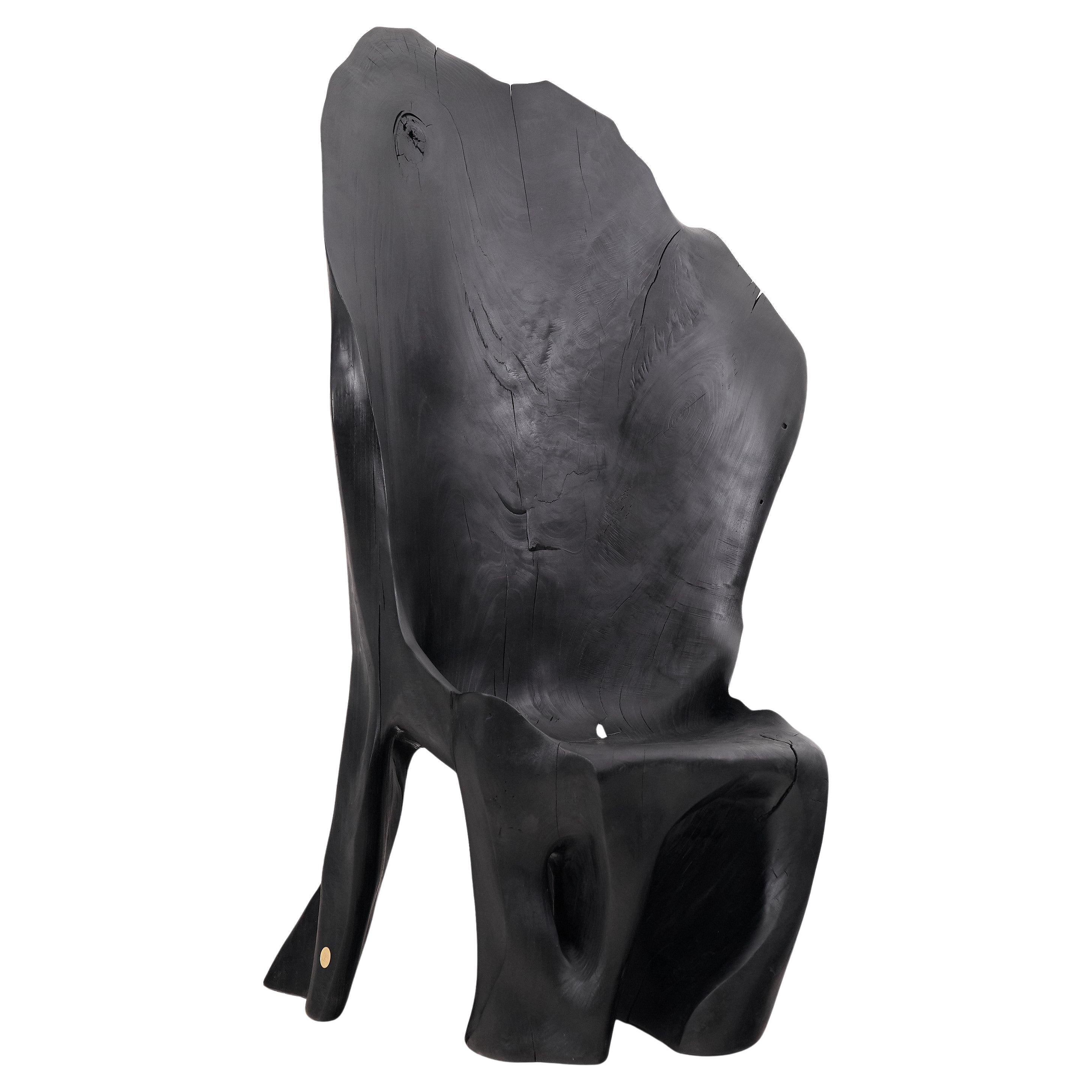 XXL Charred Black Wood Throne Chair in Organic Form by Logniture