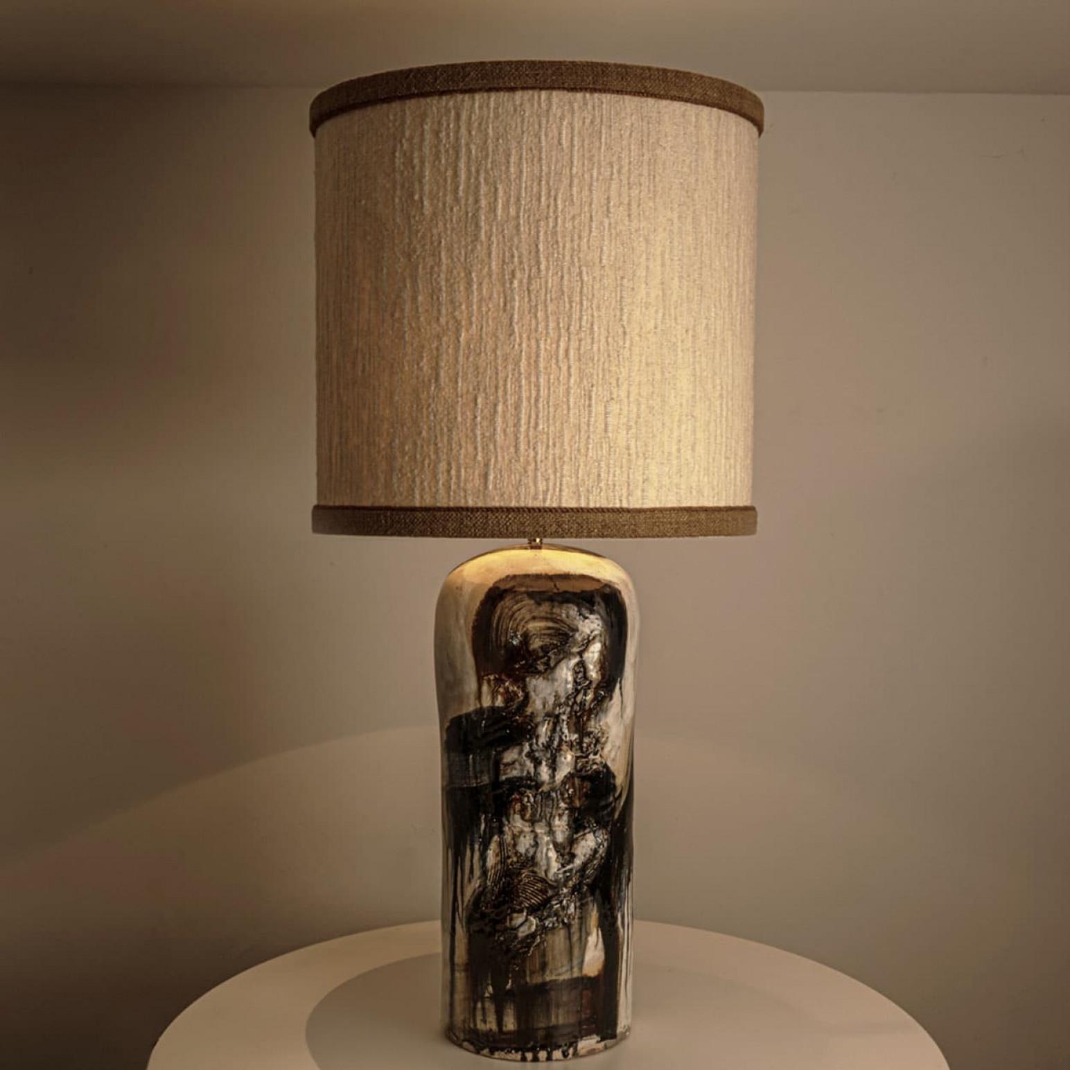 XXL Dunkelbraun-Beige Tischlampe von Jeppe Hagendorn, Dänemark 1960er Jahre (Glasiert) im Angebot