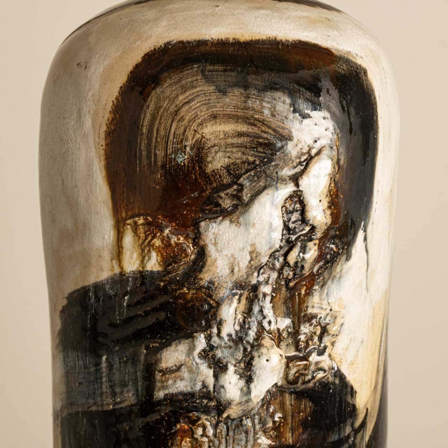 XXL Dunkelbraun-Beige Tischlampe von Jeppe Hagendorn, Dänemark 1960er Jahre im Angebot 1