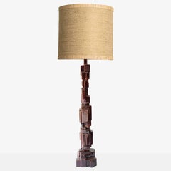 XXL Dark Brown Brutalist Ceramic Floor Lamp, Custom Made Lampshade by R. Houben