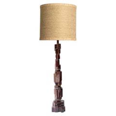 XXL Dark Brown Brutalist Ceramic Floor Lamp, Custom Made Lampshade by R. Houben