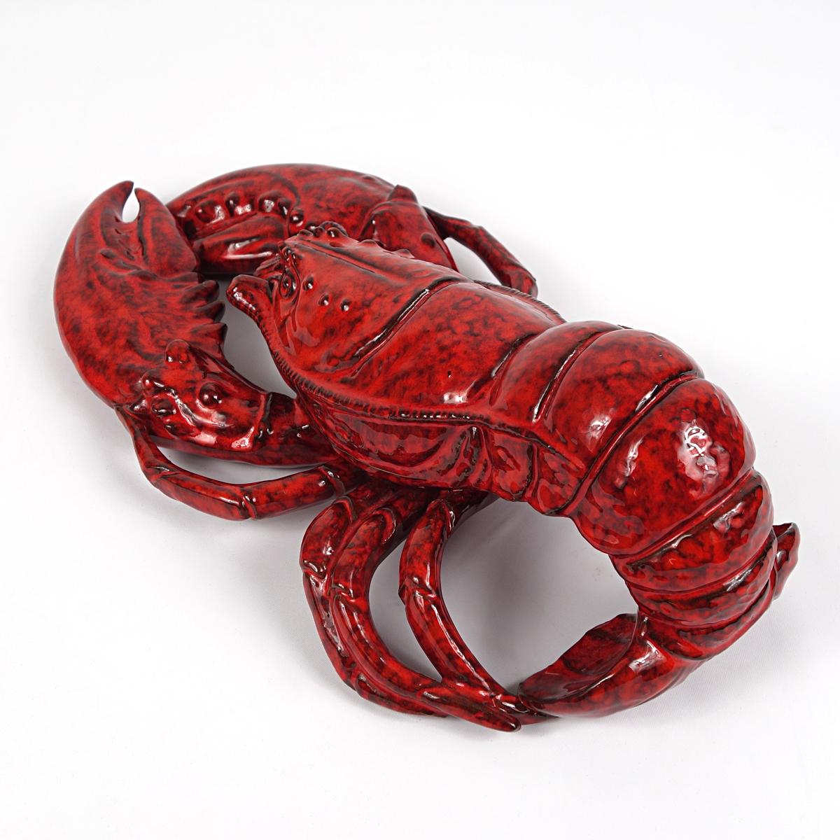 Italian XXL Decorative Red Ceramic Lobster Marked Made in Italy For Sale