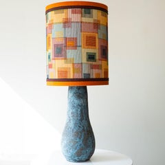 XXL Elongated Ovoid Blue Ceramic Table Floor Lamp with Lampshade by R. Hoube