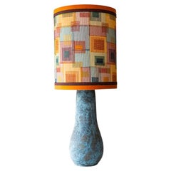 XXL Lampadaire de table ovoïde allongé en céramique bleue avec abat-jour par R. Hoube