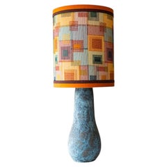XXL Lampadaire de table ovoïde allongé en céramique bleue avec abat-jour par R. Hoube