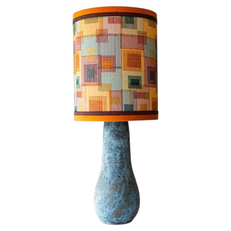 XXL Lampadaire de table ovoïde allongé en céramique bleue avec abat-jour par R. Hoube