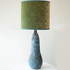 XXL Elongated Ovoid Ceramic Table Floor Lamp with Green Lampshade by R. Houben