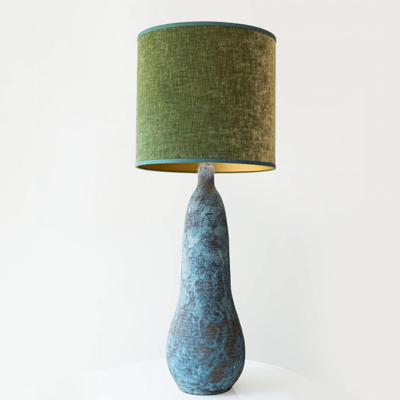 Autre XXL Elongated Ovoid Ceramic Table Floor Lamp with Green Lampshade by R. Houben en vente