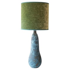 XXL Elongated Ovoid Ceramic Table Floor Lamp with Green Lampshade by R. Houben