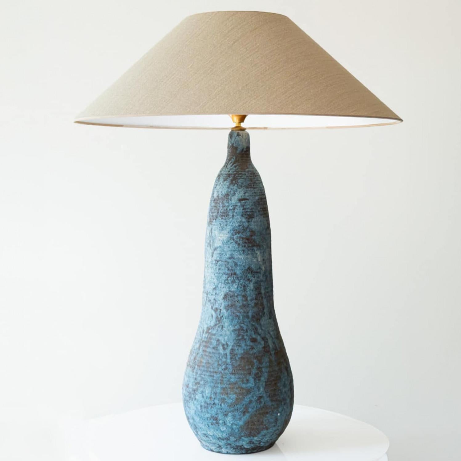 Mid-Century Modern XXL Elongated Ovoid Ceramic Table Floor Lamp with Lampshade by R. Houben For Sale