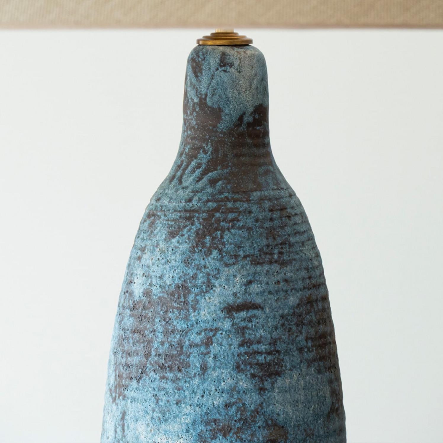 XXL Elongated Ovoid Ceramic Table Floor Lamp with Lampshade by R. Houben In Good Condition For Sale In Rijssen, NL