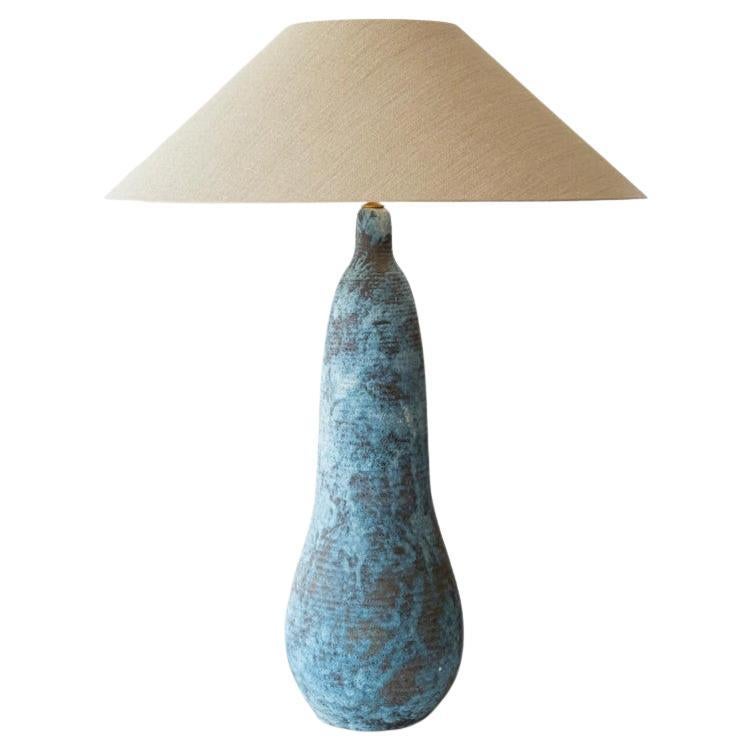 XXL Elongated Ovoid Ceramic Table Floor Lamp with Lampshade by R. Houben For Sale