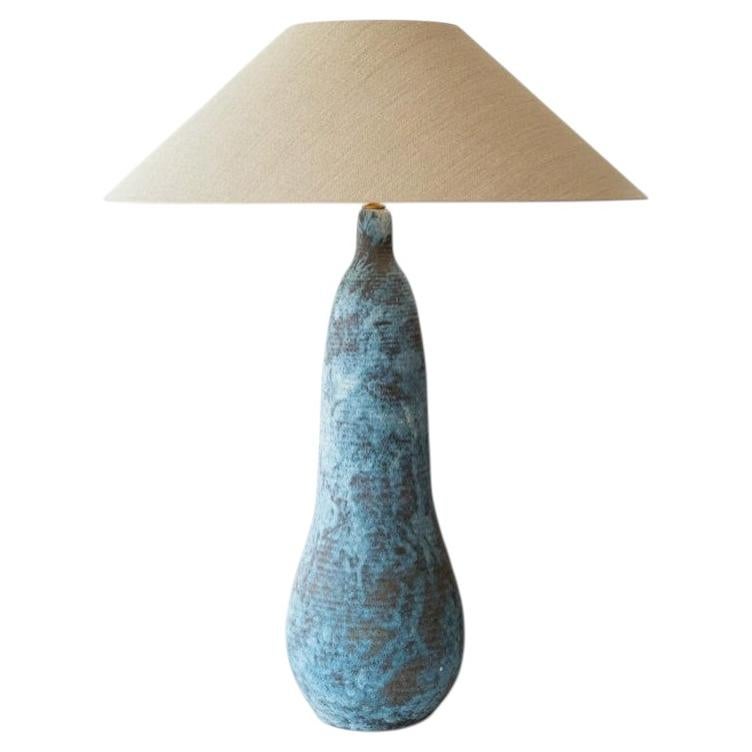 XXL Elongated Ovoid Ceramic Table Floor Lamp with Lampshade by R. Houben