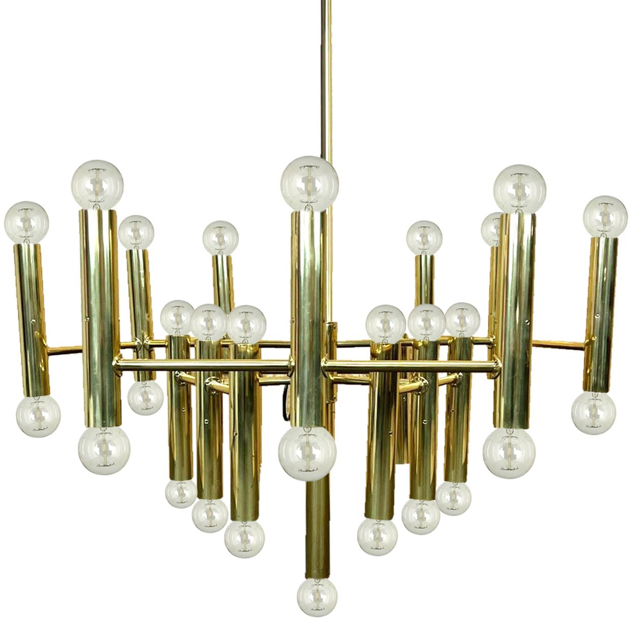 Impressive sculptural extra large brass ceiling fixture light flush mount lamp by Leola for Sciolari, 1970s.
A unique high-end piece from the 20th century. An unique opportunity.
Because we can change the rod length in any requested length, you