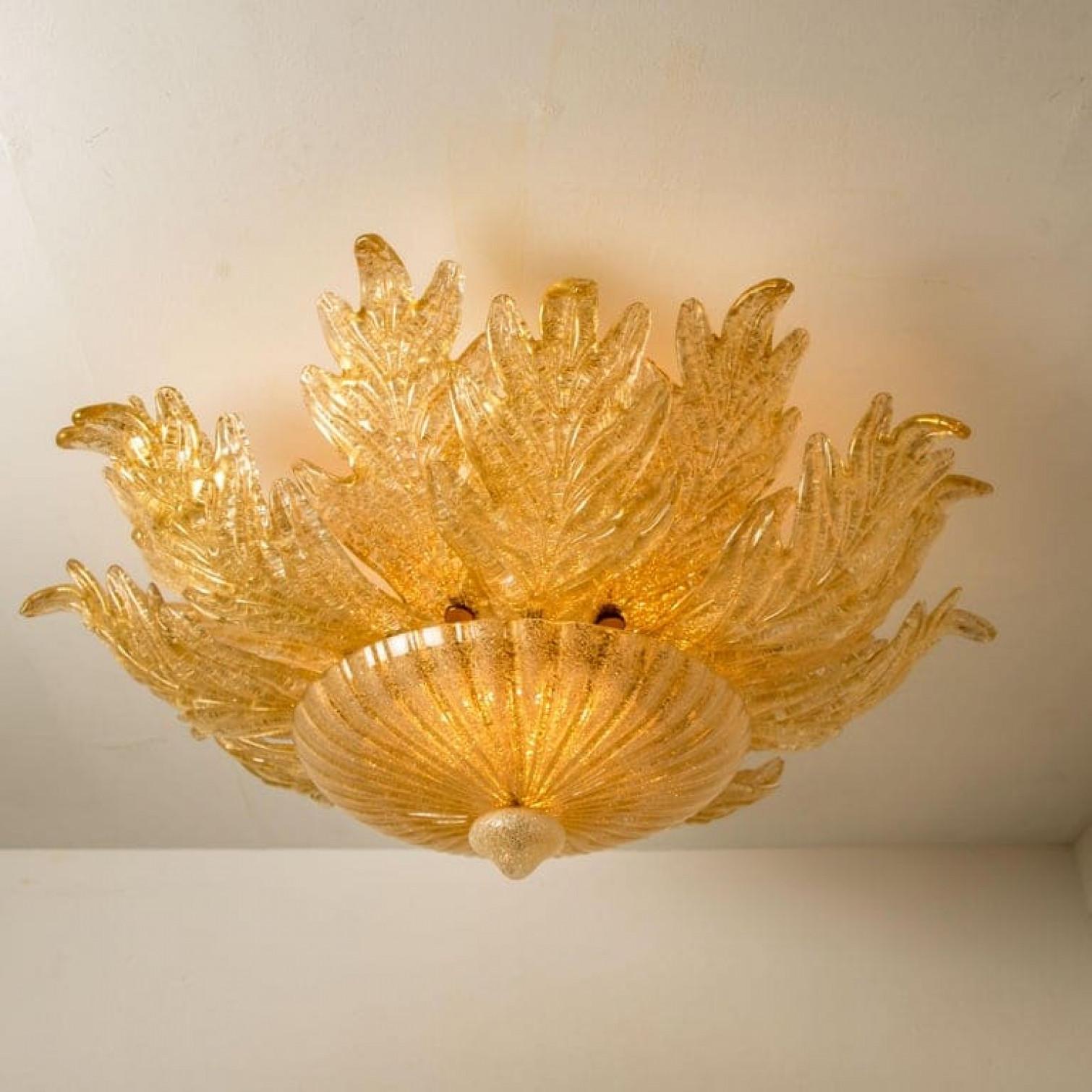 Brass XXL Flush Mount Murano Glass Barovier & Toso, Italy, (D 37.4