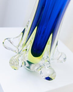 XXL Fratelli Toso Vase Murano Glas Kunst Blau, Italien, 1970er Jahre