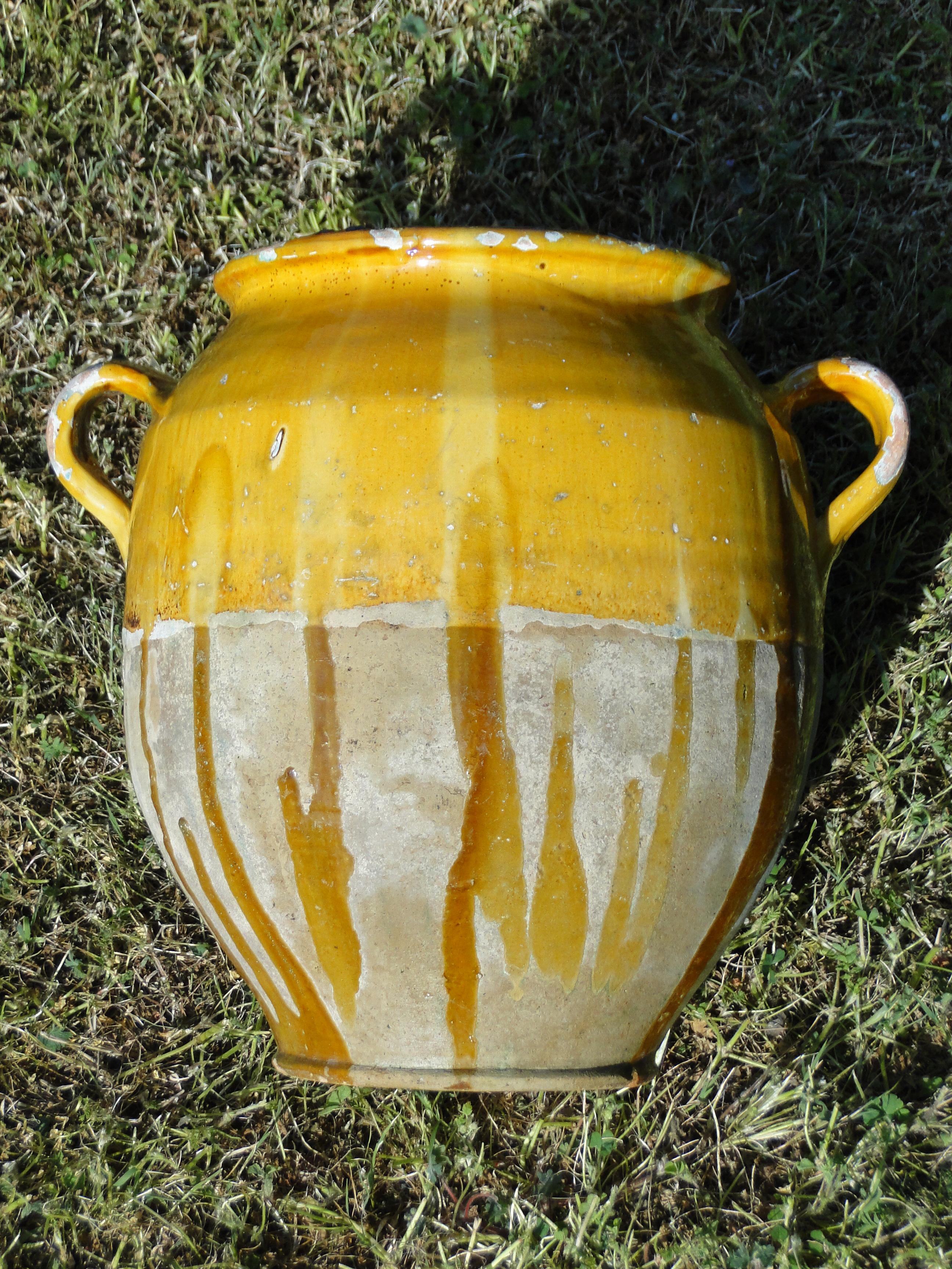 Campaign Xxl French Antique Confit Redware Faience Yellowware Art Pottery Pot